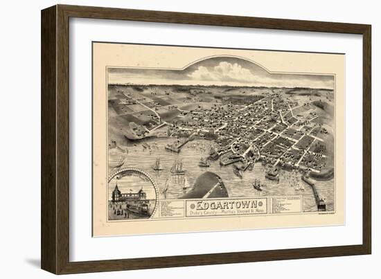 1886, Edgartown Bird's Eye View, Massachusetts, United States-null-Framed Giclee Print