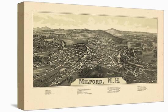 1886, Milford Bird's Eye View, New Hampshire, United States-null-Stretched Canvas
