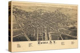 1886, Rome 1886 Bird's Eye View, New York, United States-null-Stretched Canvas