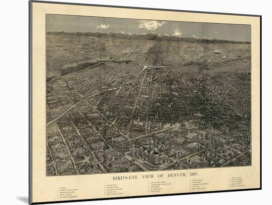 1887, Denver Bird's Eye View, Colorado, United States-null-Mounted Giclee Print