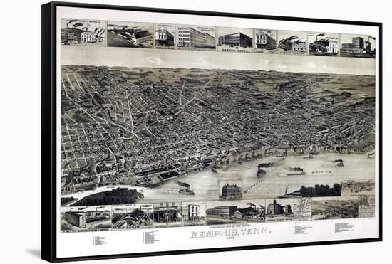 1887, Memphis Bird's Eye View, Tennessee, United States-null-Framed Stretched Canvas