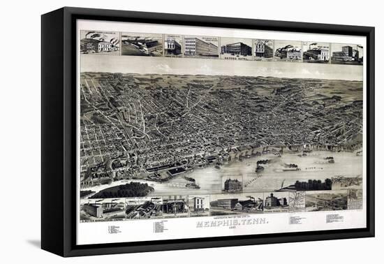 1887, Memphis Bird's Eye View, Tennessee, United States-null-Framed Stretched Canvas