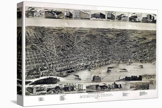 1887, Memphis Bird's Eye View, Tennessee, United States-null-Stretched Canvas
