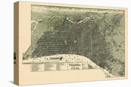 1887, Philadelphia Bird's Eye View, Pennsylvania, United States-null-Stretched Canvas