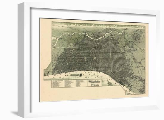 1887, Philadelphia Bird's Eye View, Pennsylvania, United States-null-Framed Giclee Print