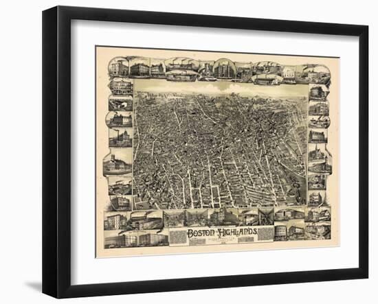 1888, Boston Bird's Eye View of the Highlands, Massachusetts, United States-null-Framed Giclee Print