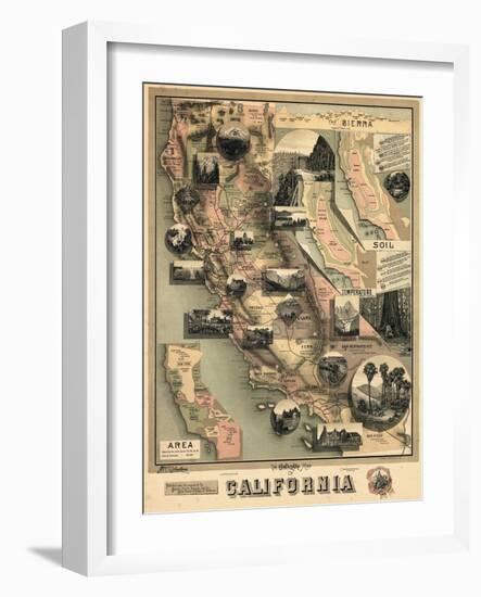 1888, California State Map, California, United States-null-Framed Giclee Print