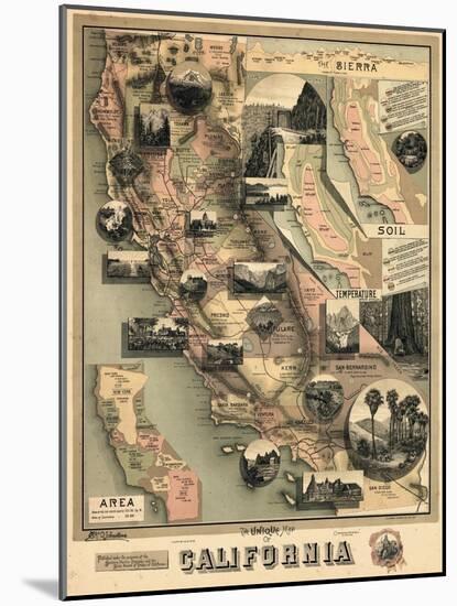 1888, California State Map, California, United States-null-Mounted Giclee Print