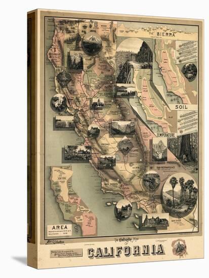1888, California State Map, California, United States-null-Stretched Canvas