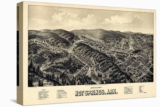 1888, Hot Springs Bird's Eye View, Arkansas, United States-null-Stretched Canvas