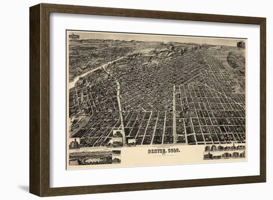 1889, Denver Bird's Eye View, Colorado, United States-null-Framed Giclee Print