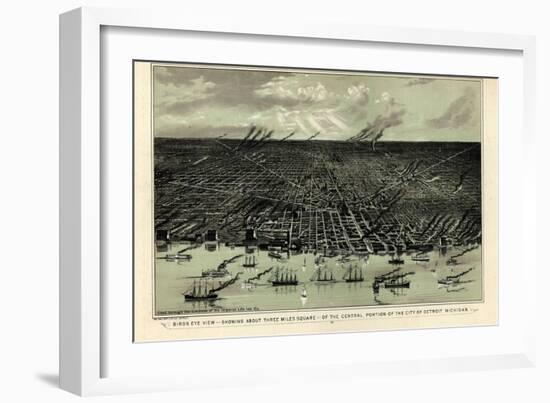 1889, Detroit Bird's Eye View, Michigan, United States-null-Framed Giclee Print