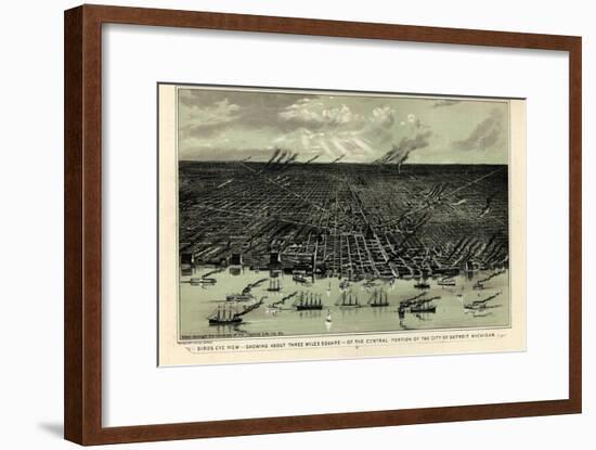 1889, Detroit Bird's Eye View, Michigan, United States-null-Framed Giclee Print