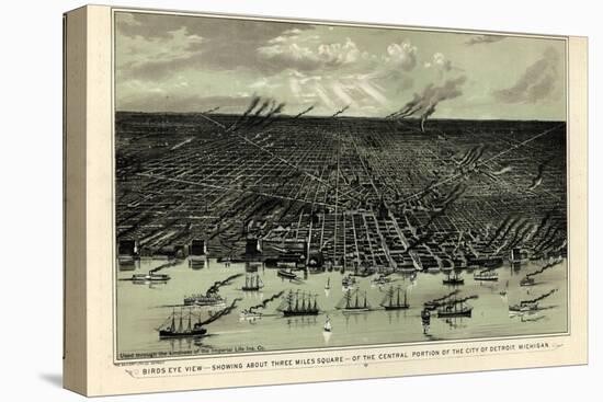 1889, Detroit Bird's Eye View, Michigan, United States-null-Stretched Canvas