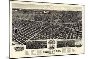 1889, Kearney 1889 Bird's Eye View, Nebraska, United States-null-Mounted Giclee Print