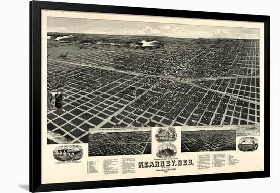 1889, Kearney 1889 Bird's Eye View, Nebraska, United States-null-Framed Giclee Print