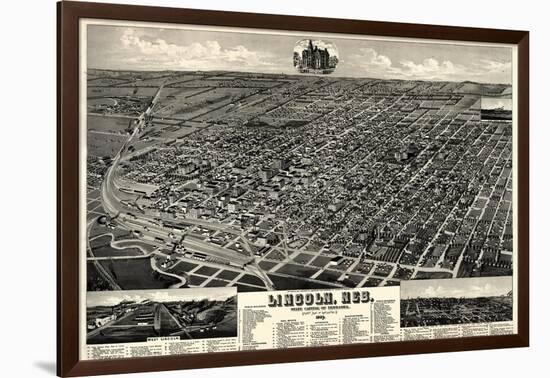 1889, Lincoln 1889 Bird's Eye View, Nebraska, United States-null-Framed Giclee Print