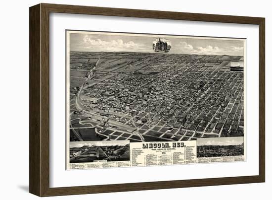 1889, Lincoln 1889 Bird's Eye View, Nebraska, United States-null-Framed Giclee Print