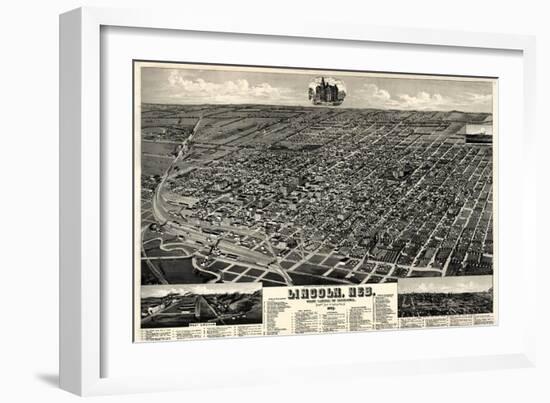 1889, Lincoln 1889 Bird's Eye View, Nebraska, United States-null-Framed Giclee Print