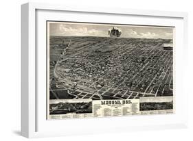 1889, Lincoln 1889 Bird's Eye View, Nebraska, United States-null-Framed Giclee Print