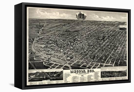 1889, Lincoln 1889 Bird's Eye View, Nebraska, United States-null-Framed Stretched Canvas