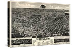 1889, Lincoln 1889 Bird's Eye View, Nebraska, United States-null-Stretched Canvas