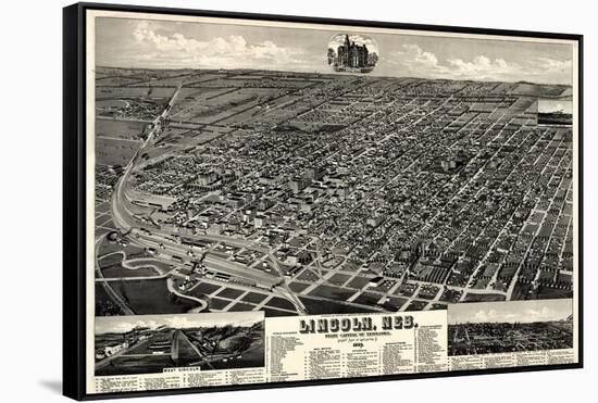 1889, Lincoln 1889 Bird's Eye View, Nebraska, United States-null-Framed Stretched Canvas