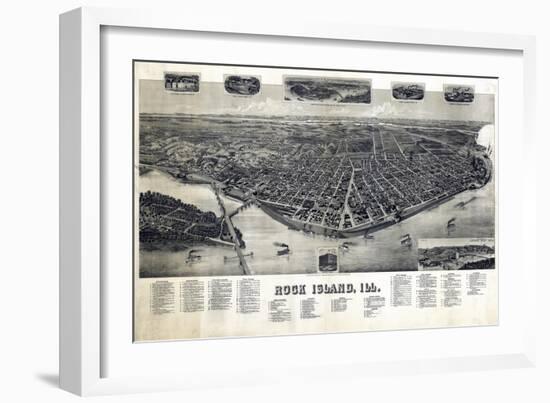 1889, Rock Island Bird's Eye View, Illinois, United States-null-Framed Giclee Print