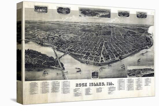 1889, Rock Island Bird's Eye View, Illinois, United States-null-Stretched Canvas