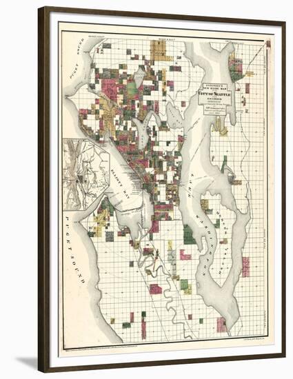 1890, Seattle City and Environs Map, Washington, United States-null-Framed Premium Giclee Print