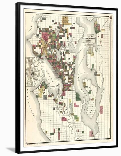 1890, Seattle City and Environs Map, Washington, United States-null-Framed Premium Giclee Print