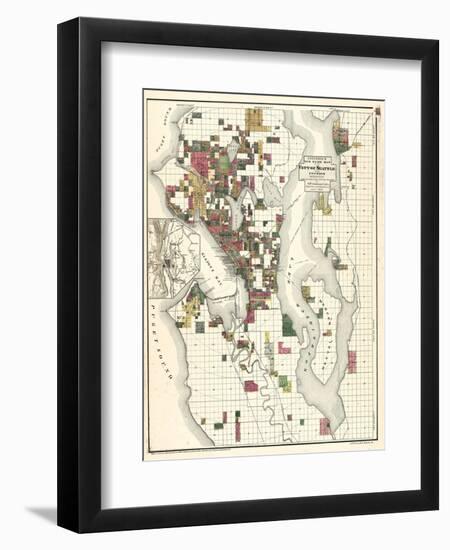 1890, Seattle City and Environs Map, Washington, United States-null-Framed Giclee Print