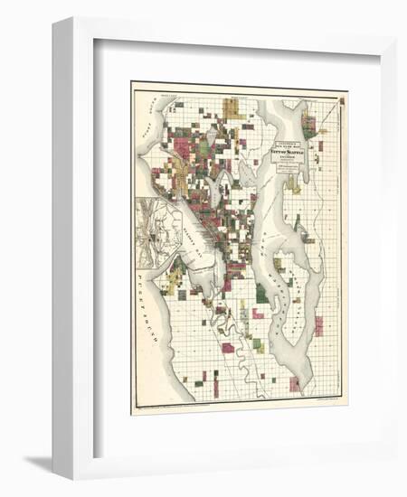 1890, Seattle City and Environs Map, Washington, United States-null-Framed Giclee Print