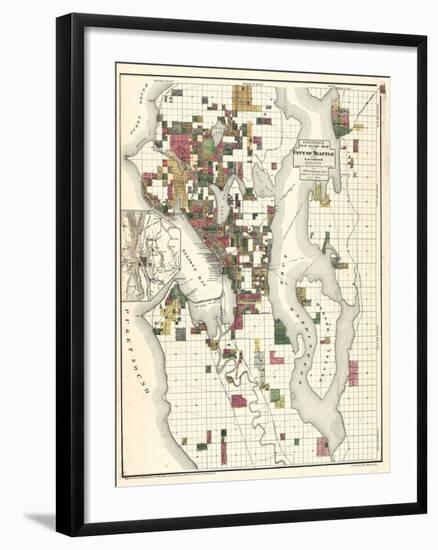 1890, Seattle City and Environs Map, Washington, United States-null-Framed Giclee Print