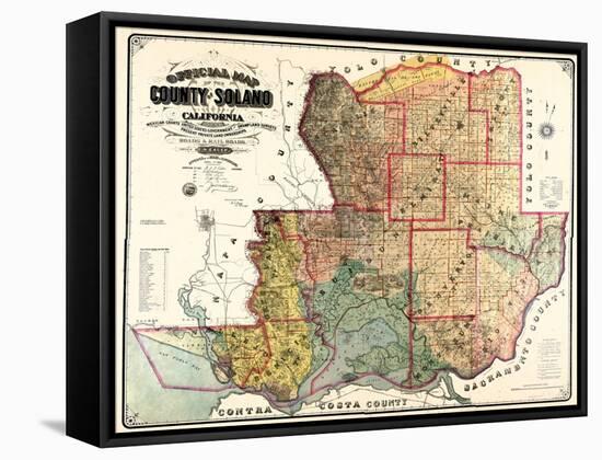 1890, Solano County Wall Map, California, United States-null-Framed Stretched Canvas