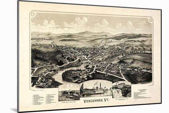 1890, Vergennes 1890c Bird's Eye View, Vermont, United States-null-Mounted Giclee Print