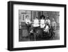 1890s 1900s TURN OF THE CENTURY GROUP OF SEVEN CHILDREN SITTING ON & AROUND PORCH ONE GIRL ON OL...-H. Armstrong Roberts-Framed Photographic Print