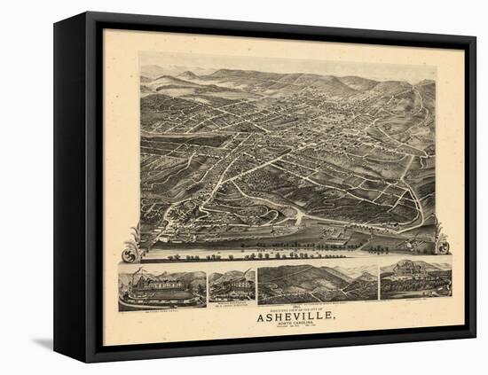 1891, Asheville Bird's Eye View, North Carolina, United States-null-Framed Stretched Canvas