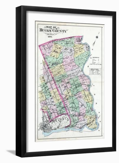 1891, Bucks County Map, Pennsylvania, United States-null-Framed Giclee Print