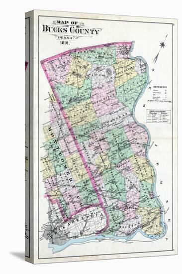 1891, Bucks County Map, Pennsylvania, United States-null-Stretched Canvas