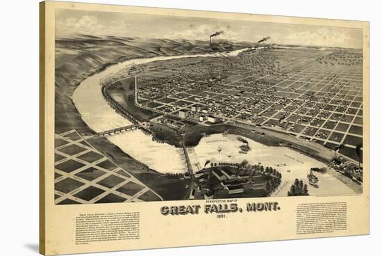 1891, Great Falls Bird's Eye View, Montana, United States-null-Stretched Canvas