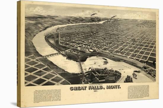 1891, Great Falls Bird's Eye View, Montana, United States-null-Stretched Canvas