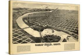 1891, Great Falls Bird's Eye View, Montana, United States-null-Stretched Canvas