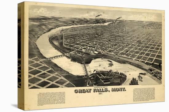 1891, Great Falls Bird's Eye View, Montana, United States-null-Stretched Canvas