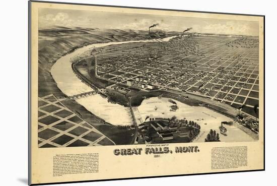 1891, Great Falls Bird's Eye View, Montana, United States-null-Mounted Giclee Print