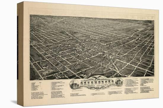 1891, Greensboro Bird's Eye View, North Carolina, United States-null-Stretched Canvas