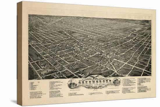 1891, Greensboro Bird's Eye View, North Carolina, United States-null-Stretched Canvas