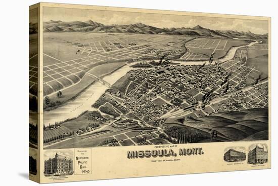 1891, Missoula Bird's Eye View, Montana, United States-null-Stretched Canvas