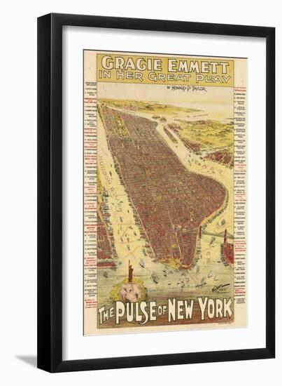 1891, New York City 1891 Bird's Eye View on Playbill, New York, United States-null-Framed Giclee Print