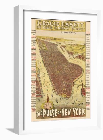 1891, New York City 1891 Bird's Eye View on Playbill, New York, United States-null-Framed Giclee Print